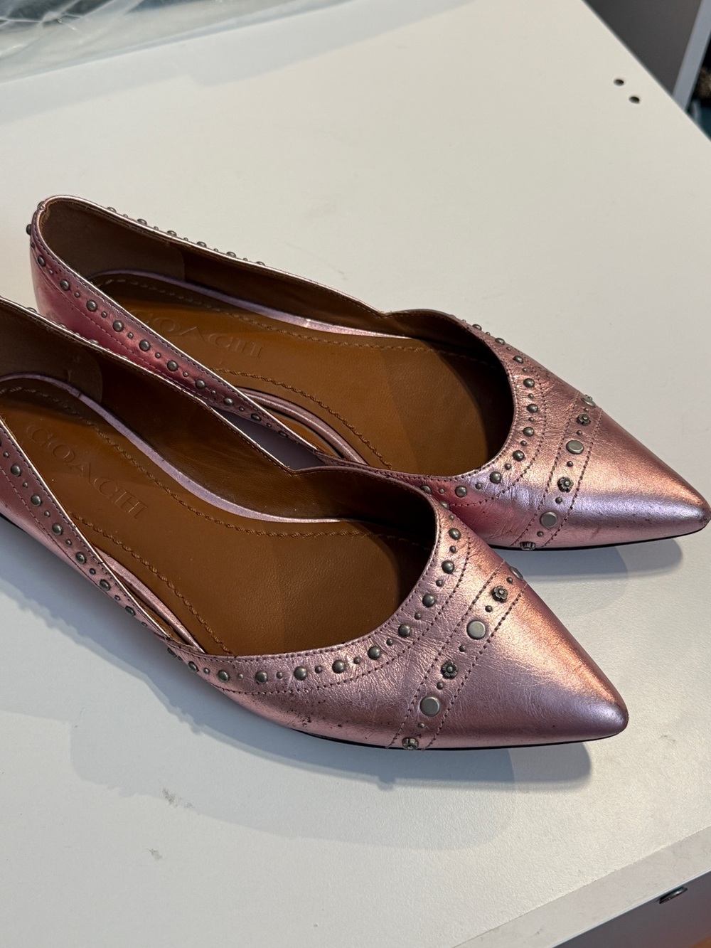 Coach Pointed-Toe Leather Women's Flats
